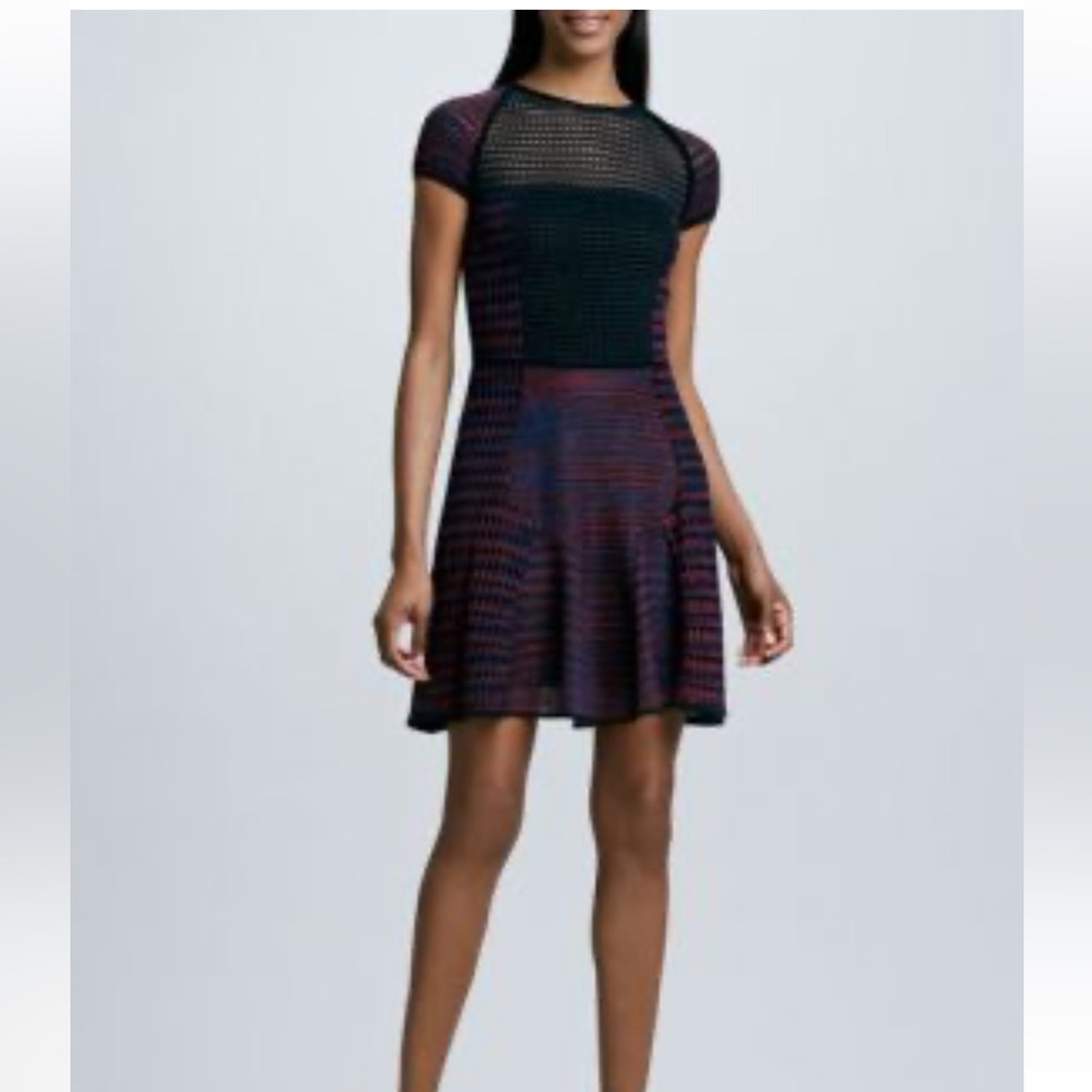 Missoni Red Black Space Dye Mesh Fit Flare Dress Size 44 Knit Designer Italy